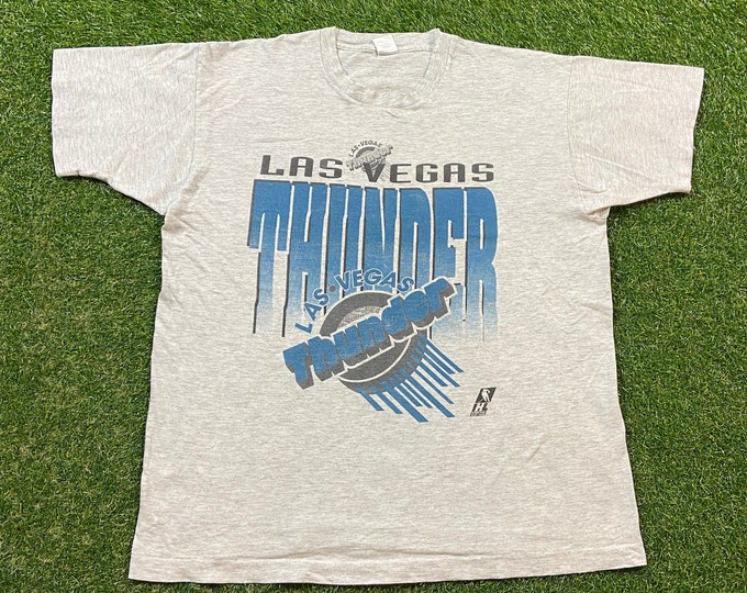 Vintage Las Vegas Thunder T Shirt Tee Fruit of the Loom Made USA Size Xtra Large XL NHL Hockey Nevada Ice Hockey League 1990s 90s