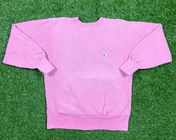 Vintage Plain Pink Champion Crewneck Sweatshirt Size Large L Quality 1990's Oversized Comfy Great Fit Made USA Original 90s Pull Over