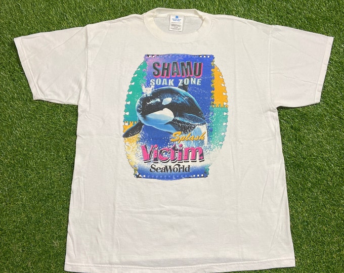 Vintage Sea World T Shirt Tee Made USA Size Xtra Large XL Shamu Soak Zone Orlando Florida Amusement Theme Park Planet Ocean 1990s 90s