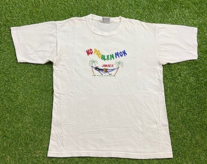 Vintage No Problem Mon Jamaica T Shirt Tee Smile Man Size Xtra Large XL Beautiful Island Caribbean Bob Marley Tourist Travel 1990s 90s