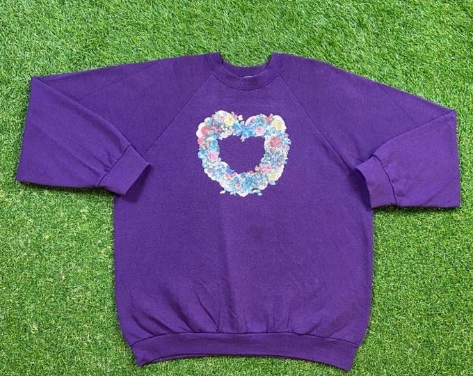 Vintage Flowers Crewneck Sweatshirt Made USA Size Large L Morning Sun Bees Caterpillars Butterflies Nature Plants 90s Pull Over Oversized