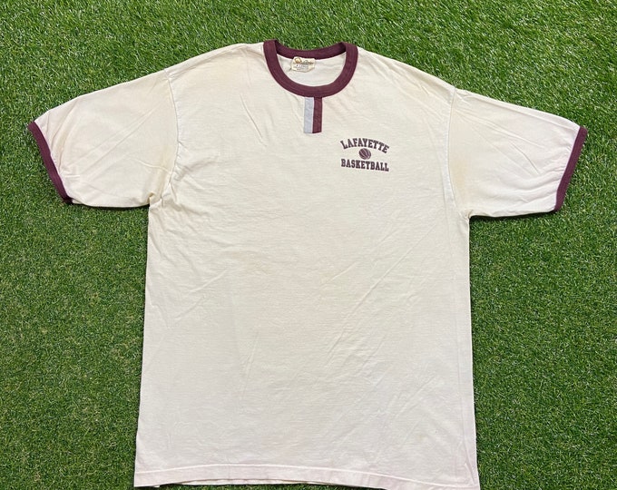Vintage Lafayette Basketball T Shirt Tee The Cotton Exchange Made USA Size Xtra Large XL Leopards NCAA College Basketball Pennsylvania
