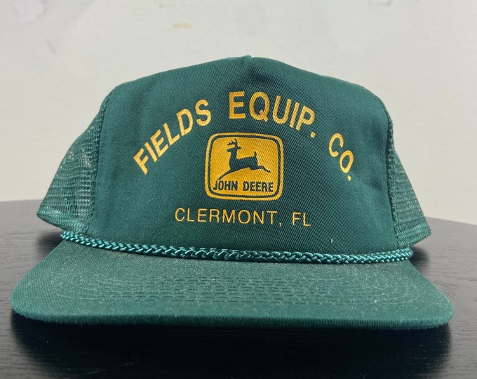 Vintage John Deere Fields Equip Co Snapback Hat Cap Cobra Caps OSFA Clermont Florida FL Agricultural Manufacturer 1990s 90s