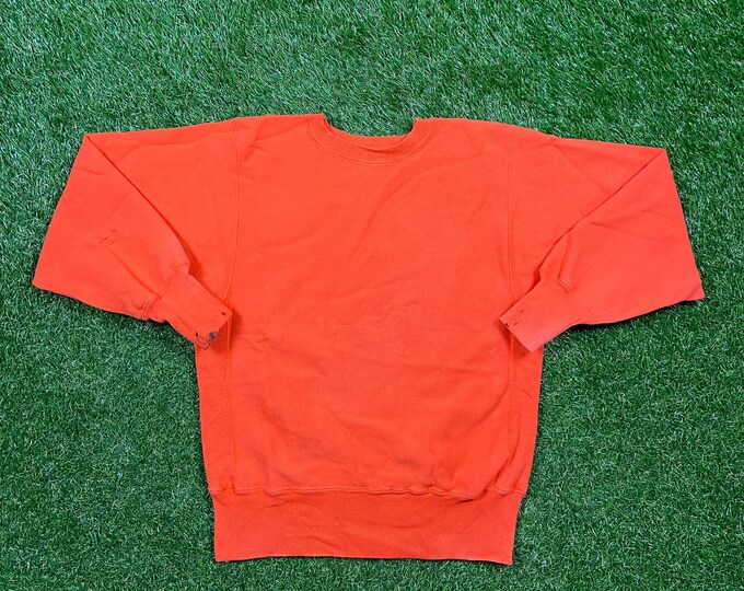 Vintage Plain Orange Champion Crewneck Sweatshirt Size Medium M Quality 1990's Oversized Comfy Great Fit Made USA Original 90s Pull Over