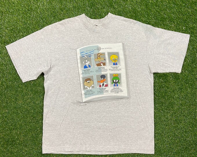 Vintage Warner Bros High School Looney Tunes T Shirt Tee Size Xtra Large XL Bugs Bunny Year Book 1990s 90s