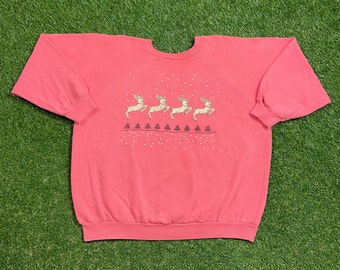 Ugly Christmas Sweater Sweatshirt Happy Holidays Vintage Tacky Holiday Party Classic Merry XMAS Santa Claus Reindeer Size Large L Pull Over