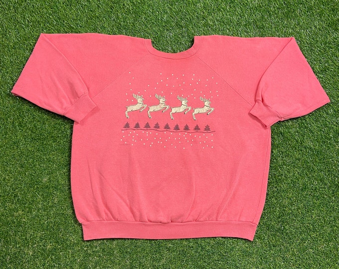 Ugly Christmas Sweater Sweatshirt Happy Holidays Vintage Tacky Holiday Party Classic Merry XMAS Santa Claus Reindeer Size Large L Pull Over