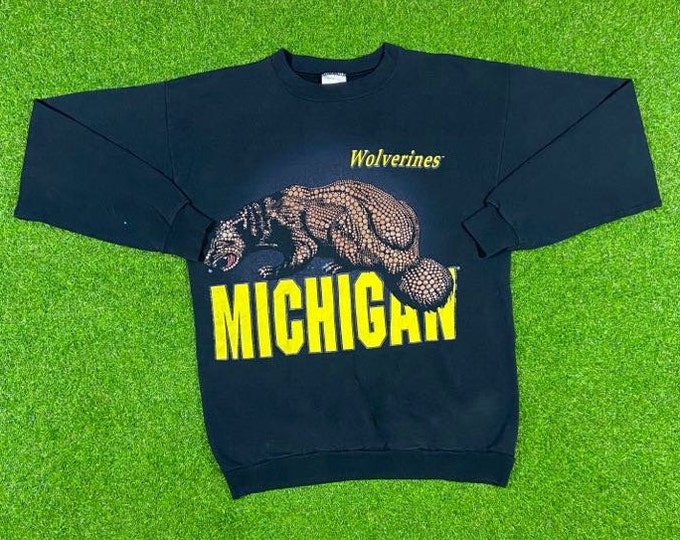 Vintage University of Michigan Spell Out Crewneck Sweatshirt TNT Xtra Large Made USA NCAA College 1990s Big House Detroit 90s Oversized Xl