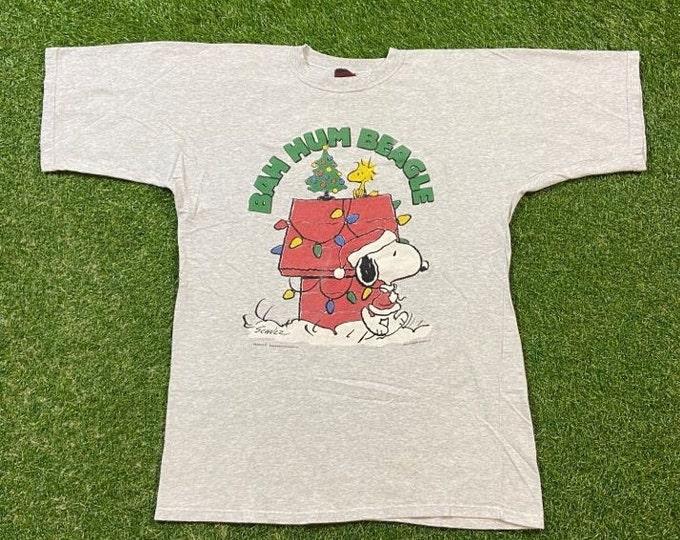Vintage Snoopy Christmas T Shirt Tee Made USA Size Xtra Large XL Peanuts Charlie Brown Merry XMAS Santa Claus 1980s 80s
