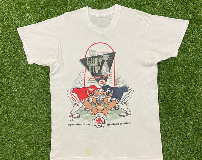 Vintage Winnipeg 1991 Grey Cup Championship T Shirt Tee Fruit of the Loom Made in Canada Size Xtra Large XL CFL Canada Football League 90s