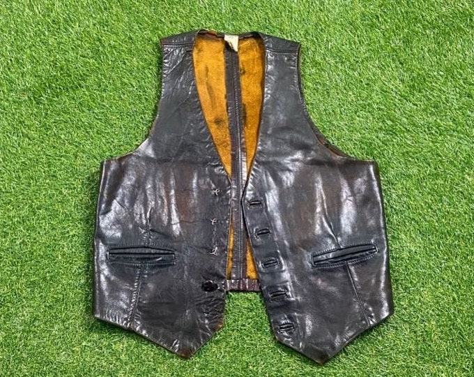 Vintage Brown Leather Vest Jacket Leather Design Size 42 Medium Genuine Leather American Apparel Cozy Very Warm Coat 1990s 90s