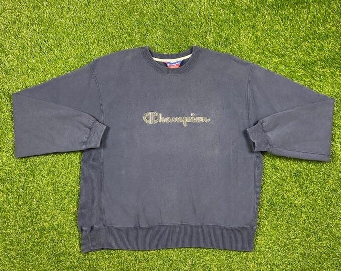 Vintage Blue Champion Spellout Crewneck Sweatshirt l Xtra Large XL Quality 1990's Oversized Comfy Great Fit Original 90s Pull Over