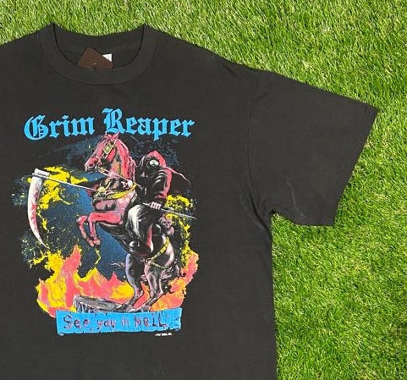 Vintage Grim Reaper Hell on Wheels Tour T Shirt Rock Band Tee Made USA Size Xtra Large XL 1980s 80s Heavy Metal Rock Tee Rare