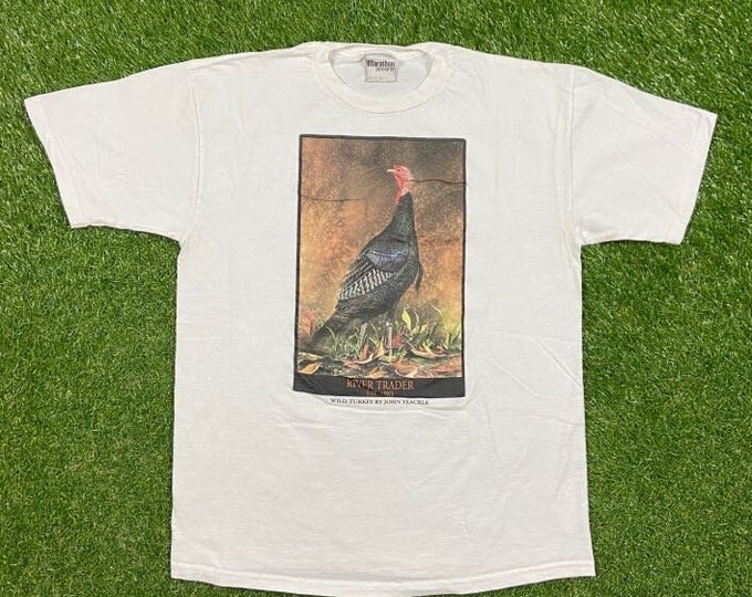 Vintage Wild Turkey T Shirt Tee Marathon Apparel Size Large L Kentucky Straight Bourbon Whiskey Alcohol Party Life Liquor 1990s 90s