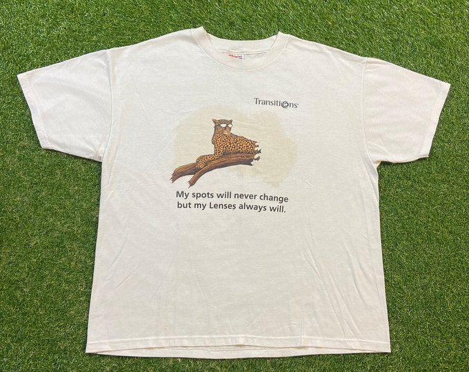 Vintage Cheetah Transitions T Shirt Tee Hanes Size Xtra Large XL Wild Cat Jungle Animal Safari Nature Animals 1990s 90s Sunglasses