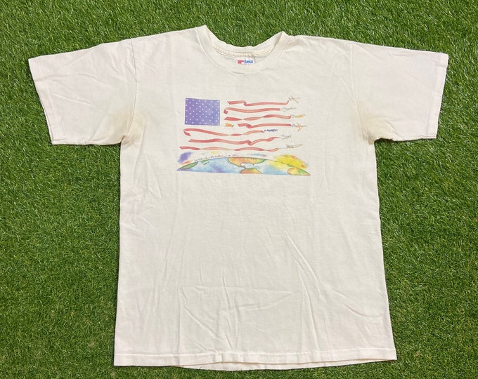 Vintage Welsch Aviation T Shirt Tee Made USA Size Large L Jets Flight Flying Airplanes Top Gun 1990s 90s
