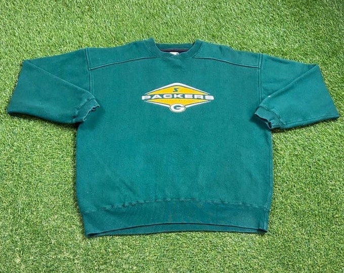 Vintage Green Bay Packers Crewneck Sweatshirt Starter Size Large L NFL Football Wisconsin Cheese Head Favre 1990s 90 Pull Over Oversized
