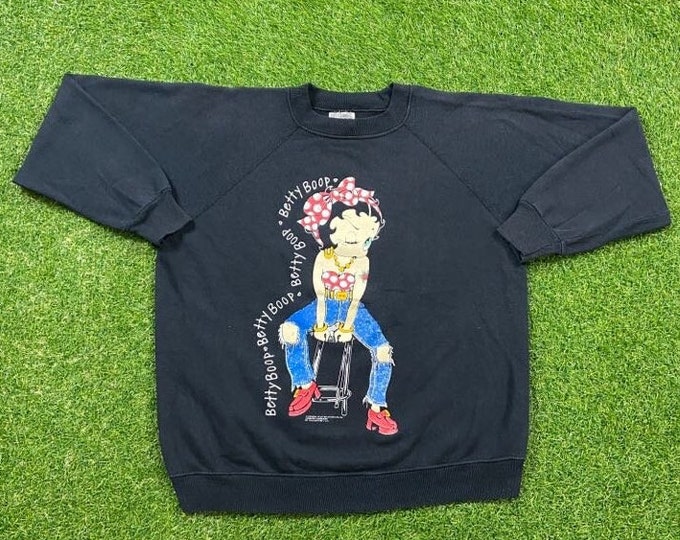 Vintage Betty Boop Crewneck Sweatshirt Made USA Size Xtra Large XL Cartoon Animation TV Show Pink Character Film Series 1990s 90s Pull Over