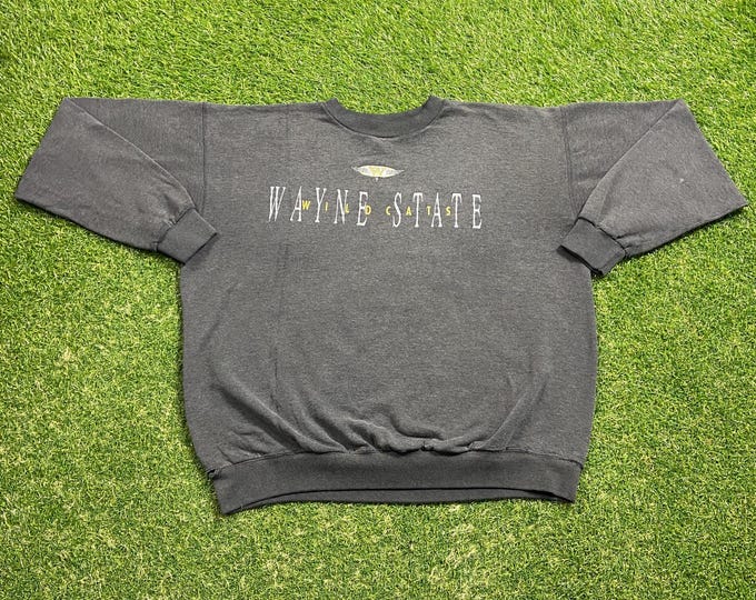 Vintage Wayne State University Crewneck Sweatshirt Made USA Size Large L Detroit Michigan Wildcats NCAA College Football Pull Over Oversized