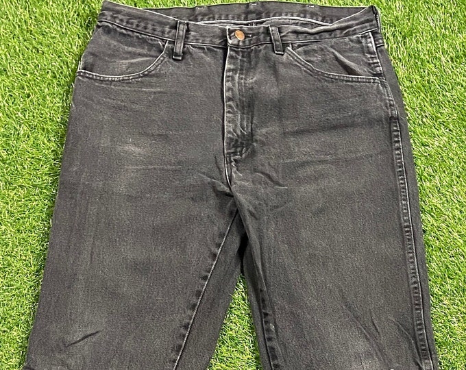 Vintage Black Rustler Jeans Size 34 x 34 1980s 80s American USA Classic Fit Original Blue Jean Pants Bottoms True Vtg
