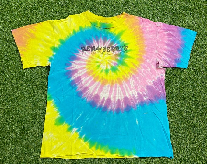 Vintage Ben and Jerry's Tye Dye T Shirt Tee Size Large L Ice Cream Dessert Dairy Milk Classic Cow 1990s 90s