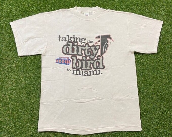 Vintage Atlanta Falcons Super Bowl XXXIII Dirty Bird T Shirt Tee Logo 7 Size Large L NFL Football NFC Champions 1990s 90s