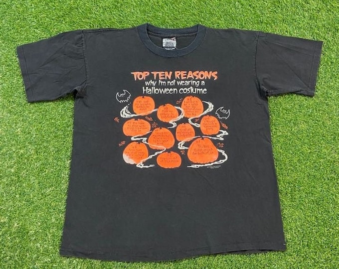Vintage Halloween T Shirt Tee Made USA Size Large L Jack o Latern Haunted House Trick or Treat Oct 31 Spooky Candy 1990s 90s