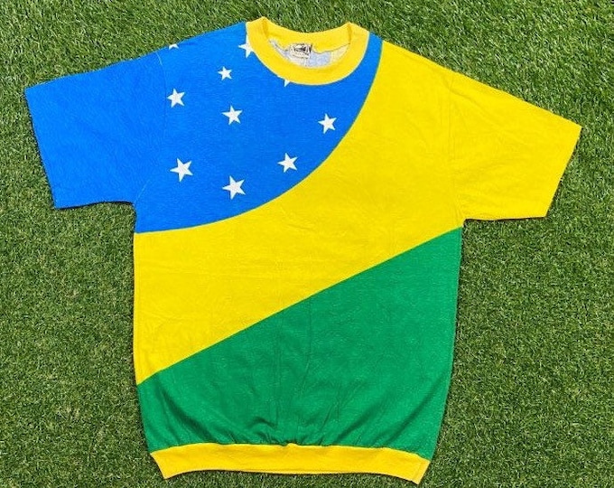 Vintage Brazil T Shirt Tee Coquieros Size Large L South America Soccer World Cup Futbol Copa All Over Print 1990s 90s Rio