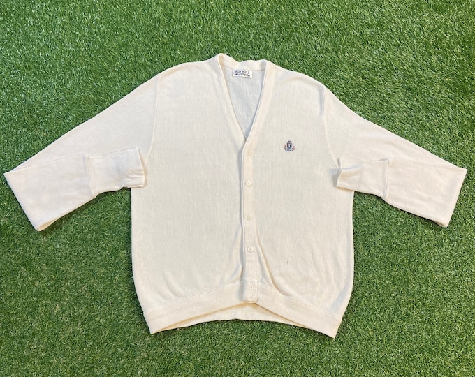 Vintage Izod Cardigan Sweater Size Xtra Large XL White 1980s 80s Designer Paris Streetwear Comfy Button Down