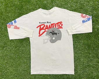 Vintage Tampa Bay Bandits Satin Long Sleeve Shirt Medium United States Football League USFL NFL Buccaneers 1990s Florida Tom Brady 1980s 80s