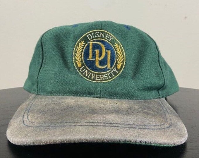 Vintage Disney University Snapback Hat Cap OSFA Walt Disney World Disneyland Mickey Mouse 1990s 90s Leather Rare