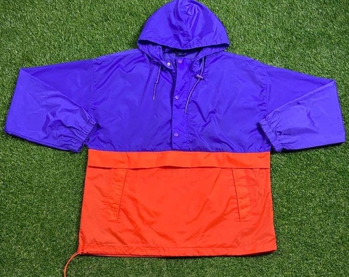Vintage Graphic Windbreaker Zip Up Jacket Size Large L Multicolor Streetwear Sport Active Wear Classic Light Rain Coat 1990s Lands End