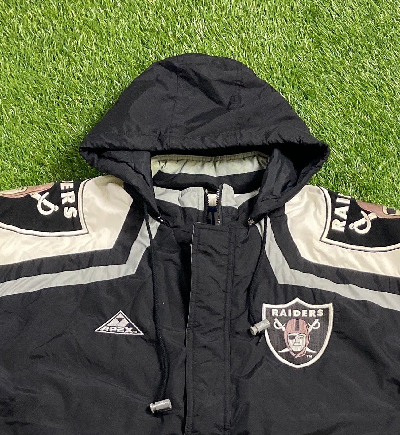 NFL RAIDERS フード付きジャケット XL ヴィンテージ Vintage Oakland Raiders Jacket Apex One Size Xtra Large XL