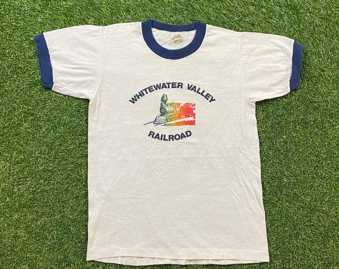 Vintage Whitewater Valley Railroad T Shirt Tee Screen Stars Made USA Size Youth Large Indiana Connersville Metamora Rainbow