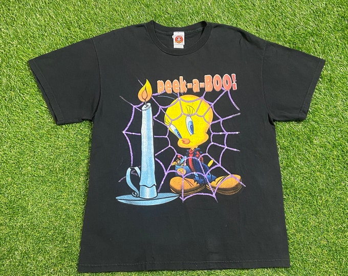 Vintage Tweety Bird T Shirt Tee Size Large L Halloween Bugs Bunny Space Jame Looney Tunes Warner Bros 1990s 90s
