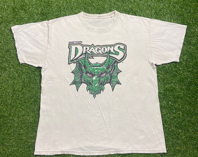 Vintage Dayton Dragons T Shirt Tee Size Large L Minor League Baseball MLB Cincinnati Reds Ohio Cleveland Ken Griffey Jr Classic 1990s 90s