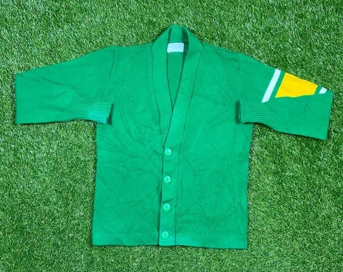Vintage Green Cardigan Sweater Size Small S 1980s 80s Comfy Button Down