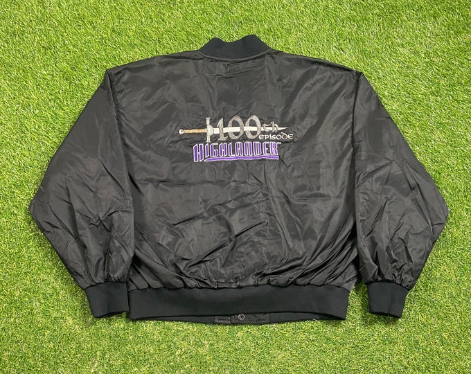 Vintage Highlander 10th Anniversary Bomber Jacket Size Large L 1986 Fantasy Action Film Classic Movie 1990s 90s