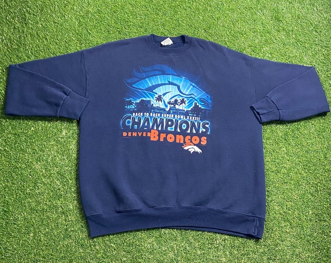 Vintage Denver Broncos Crewneck Sweatshirt Made Usa Size XXL 2XL NFL Football Colorado Elway Super Bowl XXXIII Champions Back to Back 1990s