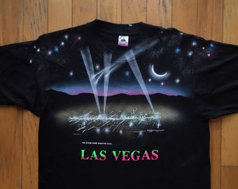 Vintage Las Vegas Large Star Shirts Unique Handmade Made in USA Neon Galaxy Moon Retro 90s Deadstock Strip Crazy Party Nasa Rare 80s Nevada