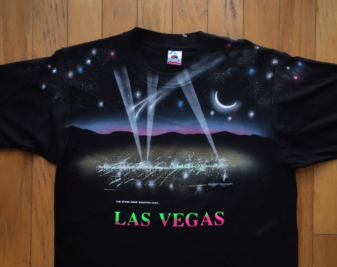 Vintage Las Vegas Large Star Shirts Unique Handmade Made in USA Neon Galaxy Moon Retro 90s Deadstock Strip Crazy Party Nasa Rare 80s Nevada