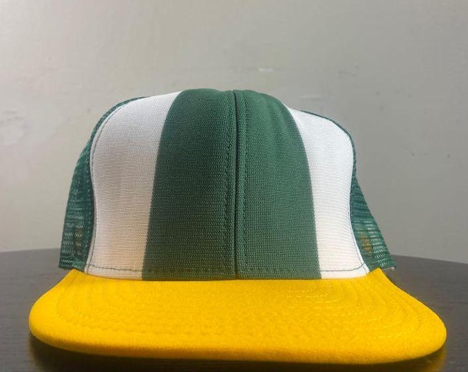 Vintage Plain Green with Yellow and White Snapback Hat Made USA Size Large L 1980s 1990s 80s 90s Custom Blank Green Bay Packers