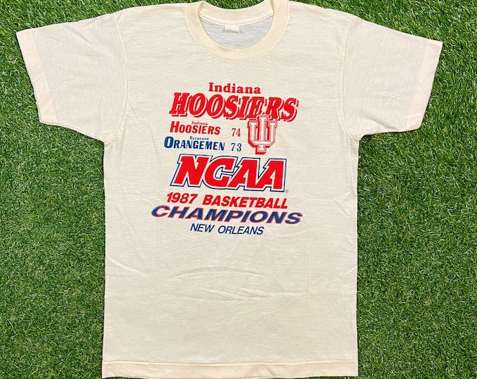 Vintage Indiana Hoosiers 1987 NCAA Champions T Shirt Tee Size Xtra Small Xs College Basketball IU University 1980s 80s