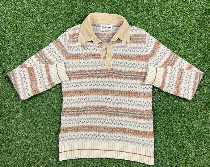 Vintage Colage Man Knitted Sweater Pull Over Size Large L Quality 90s Comfortable Fit 1990s Original Fall Winter Warm Cozy