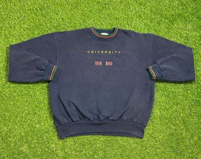 Vintage University of Michigan Wolverines Crewneck Sweatshirt Made USA Size Medium M NCAA College Football Big House Detroit Pull Over 1990s