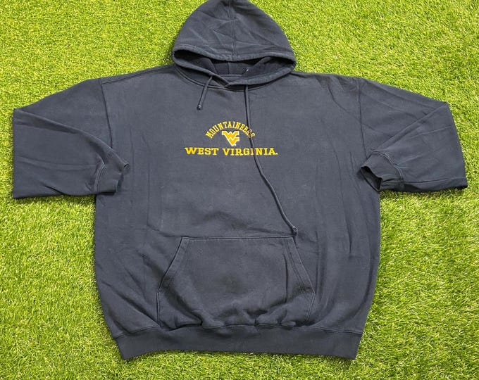 Vintage West Virginia University Hoodie Sweatshirt Size Xtra Large XL Mountaineers WVU NCAA College Football Pull Over 1990s 90s