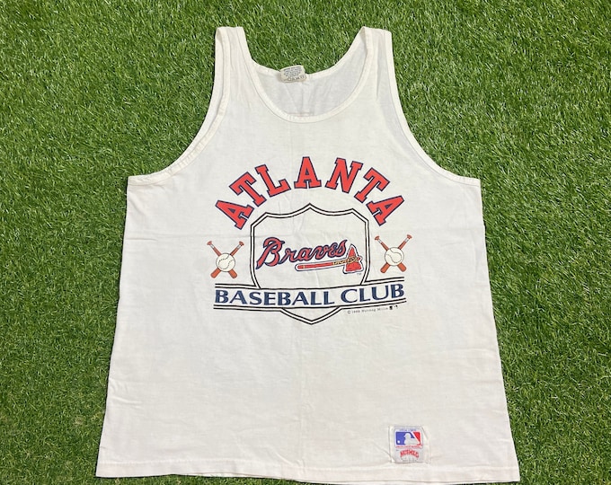 Vintage Atlanta Braves Tank Top T Shirt Tee Nutmeg Mills Made USA Size Xtra Large XL MLB Baseball Atl 1990s 90s Red Classic