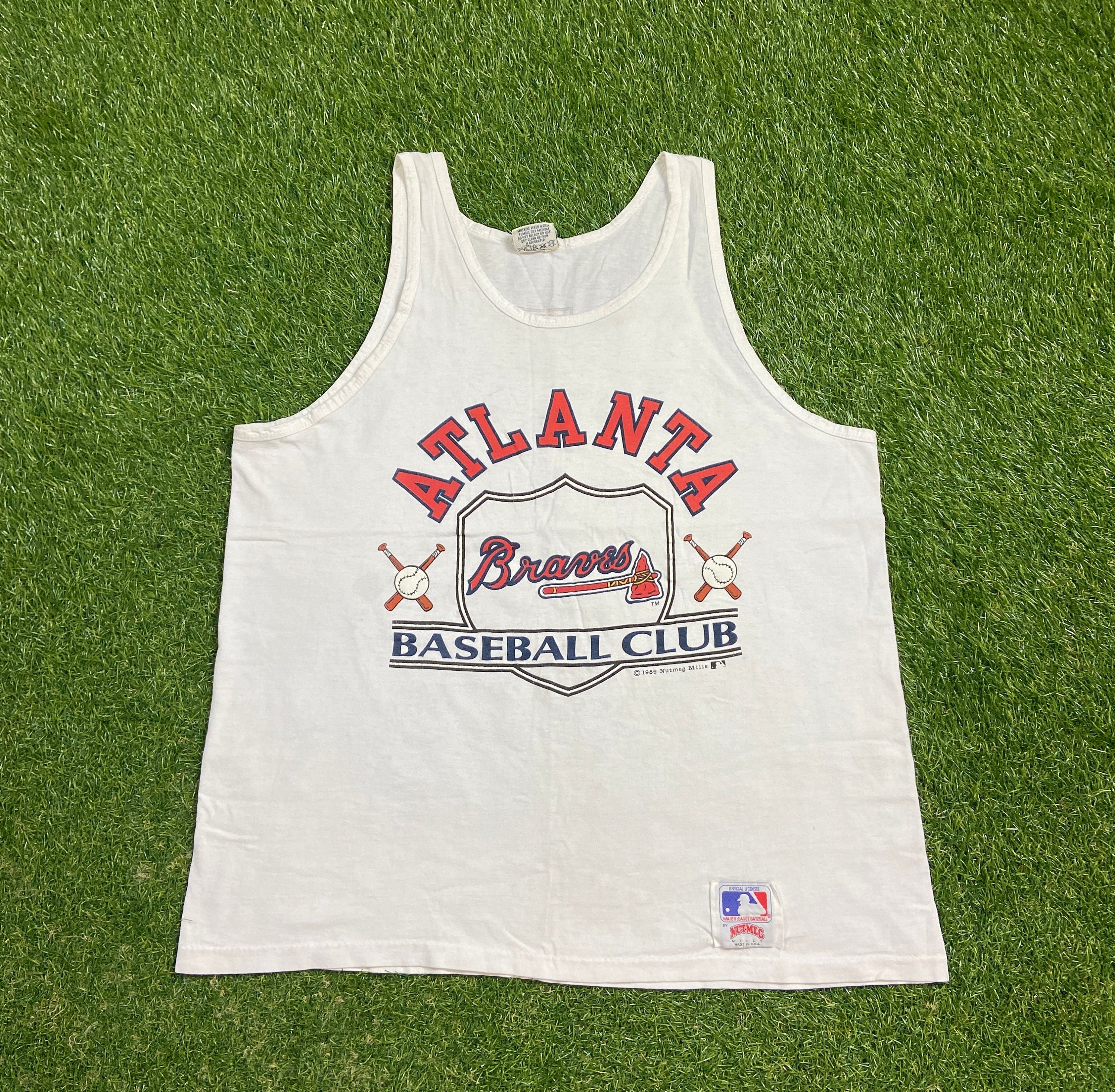 Women's Touch Gray/Navy Atlanta Braves Home Run Tri-Blend Sleeveless T-Shirt Size: Small