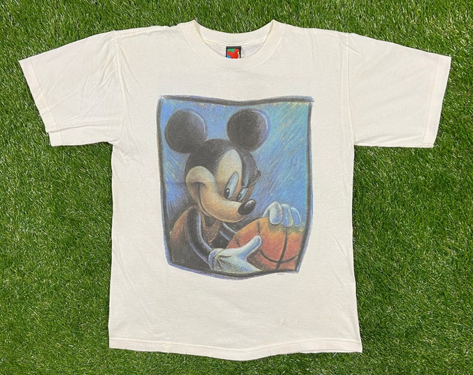 Vintage Mickey Mouse Basketball Tee T Shirt Mickey Unlimited Size Medium 1990s Walt Disney World Magic Kingdom M WDW 90s