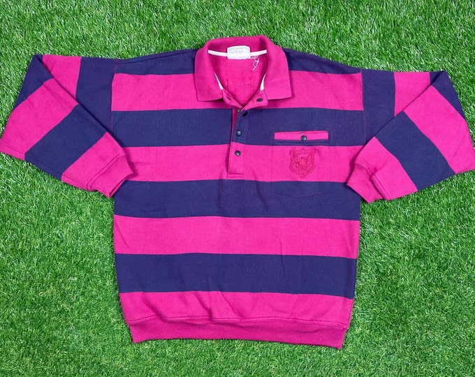 Vintage Cherokee Polo Sweatshirt Size Medium Comfortable Fit Pull Over Oversized Striped 1980s 80s
